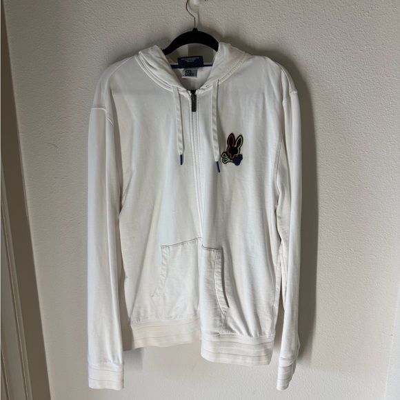 Psycho Bunny White Zip-Up Hoodie with Colorful Logo - Picture 1 of 3